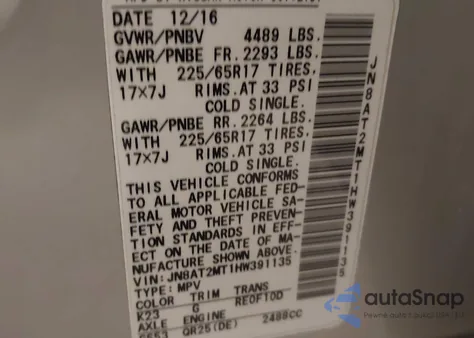 2017 Nissan Rogue S z USA, uszkodzony, nr VIN JN8AT2MT1HW391135